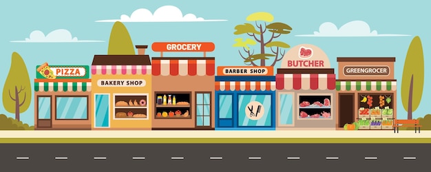 A City View With Various Stores