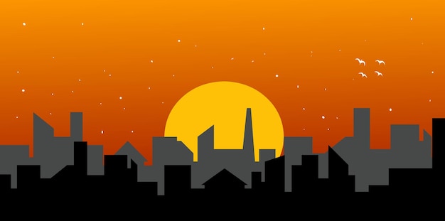 背景に夕暮れがある都市