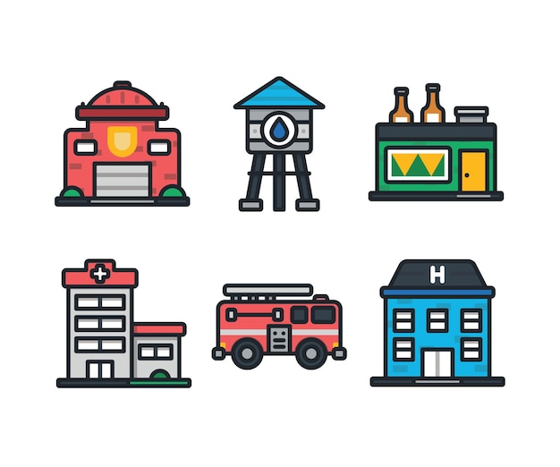 Cityscape Architecture Construction City Traffic Urban Icon Vector Set