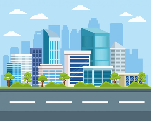 Vector cityscape buildings and nature scenery