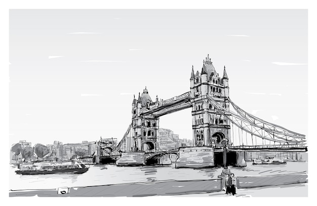 Cityscape drawing sketch tower bridge, london, england, illustration