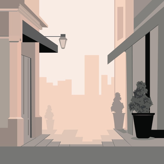 灰色とピンクの色の都市風景 ベクトルイラスト