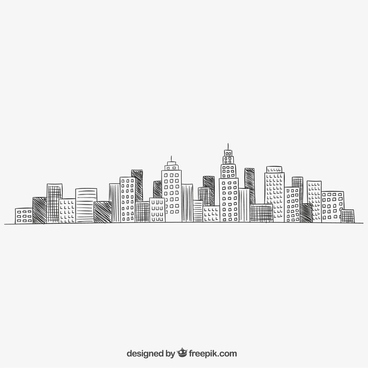 Vector cityscape in hand drawn style