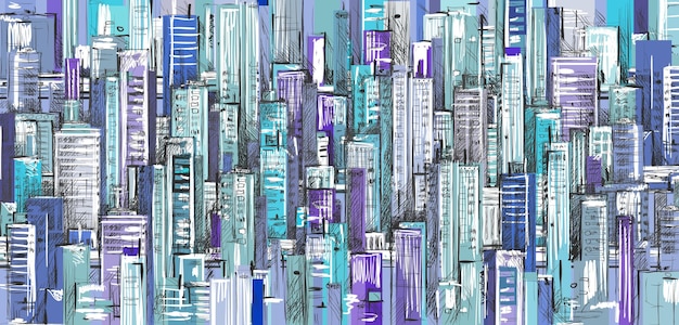 Vector cityscape hand drawn vector background