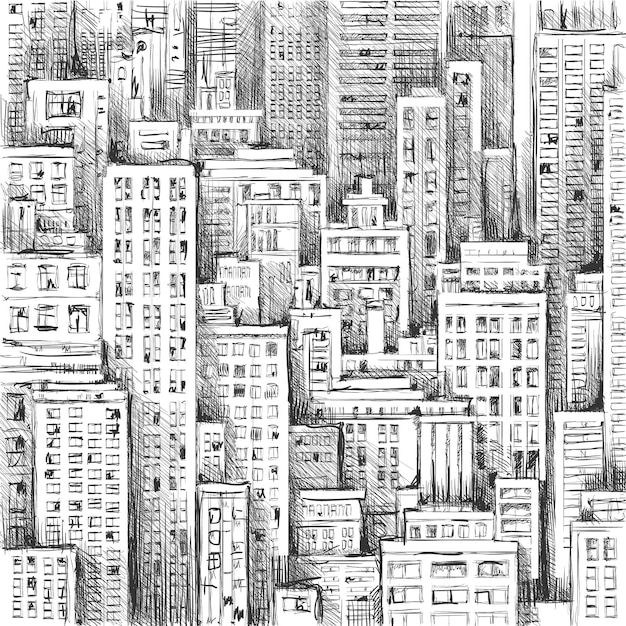 Cityscape hand drawn vector illustration