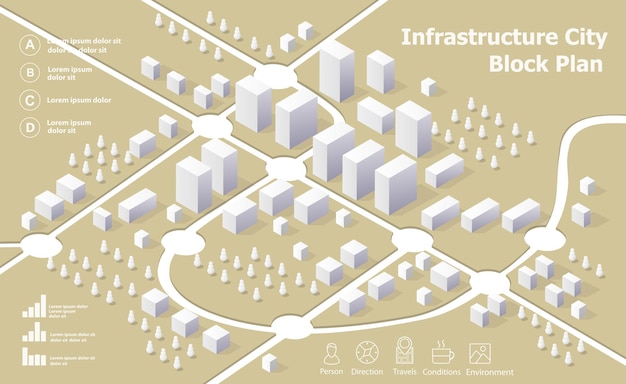 ベクトル 住宅街路の 3d アイソメ図を使用した都市景観イラスト