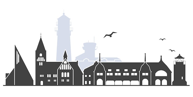 Cityscape of island Sylt with landmarks silhouette of german sea resort Westerland outline vector