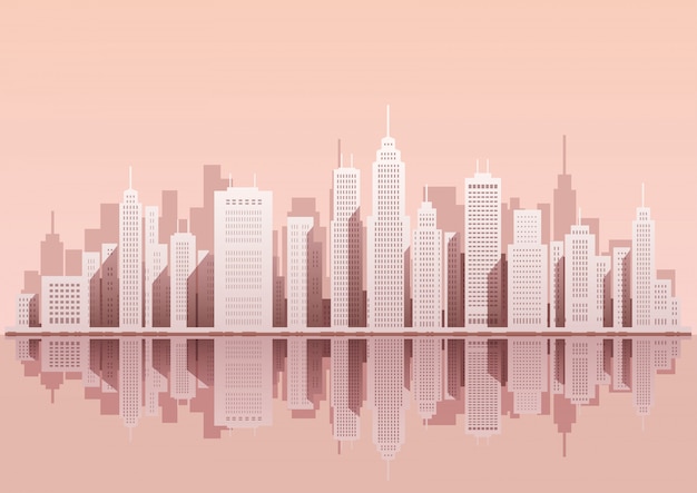 Cityscape met wolkenkrabbers, vectorillustratie.