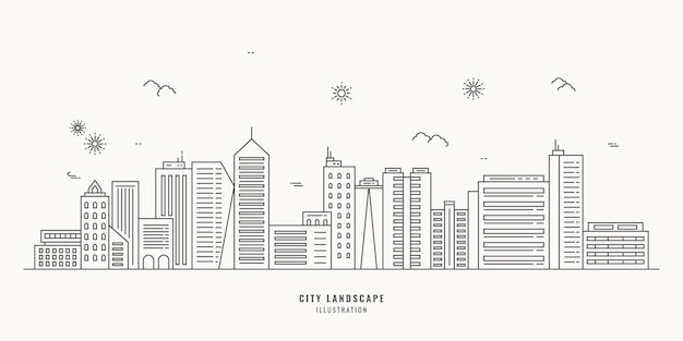 Cityscape modern flat line landscape vector city landscape line art illustration