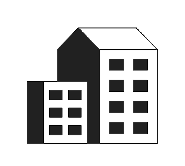 Vettore oggetto vettoriale piatto monocromatico del paesaggio urbano edifici confortevoli appartamenti icona modificabile in bianco e nero con linea sottile semplice illustrazione spot di clip art cartoon per la progettazione grafica web