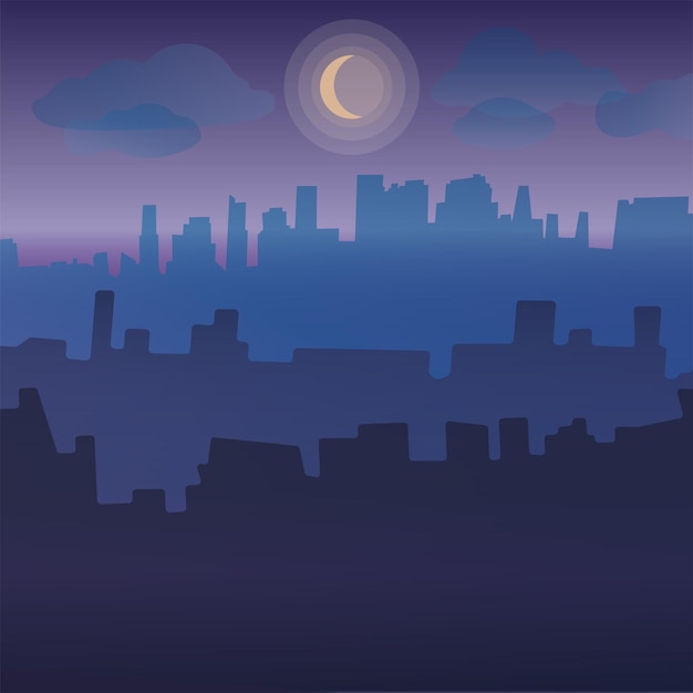 Cityscape at night moonlight Color vector illustration