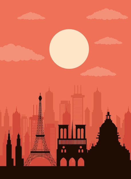 Vector cityscape paris skyline scene icon