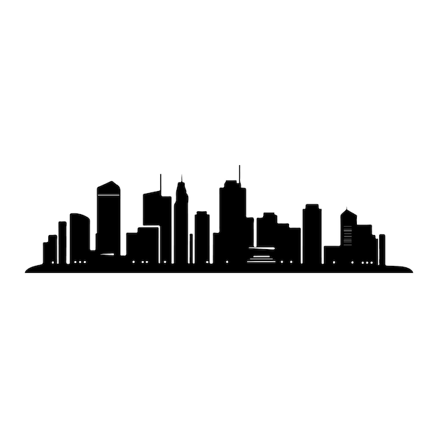 Cityscape silhouette with office buildings on white background