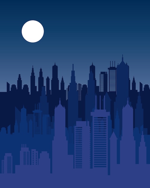 Cityscape skyline at night scene icon