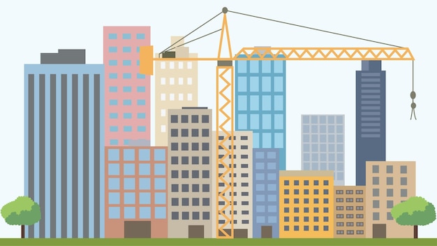 cityscape skyscrapers building city landscape with tower crane construction