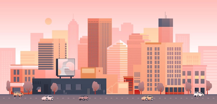 Vector 夕暮れや夜明けの都市風景のカラーイラスト