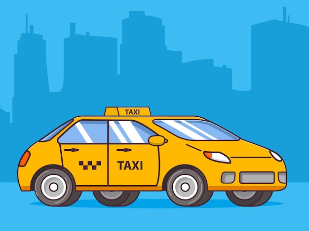 Vector cityscape taxi yellow car.