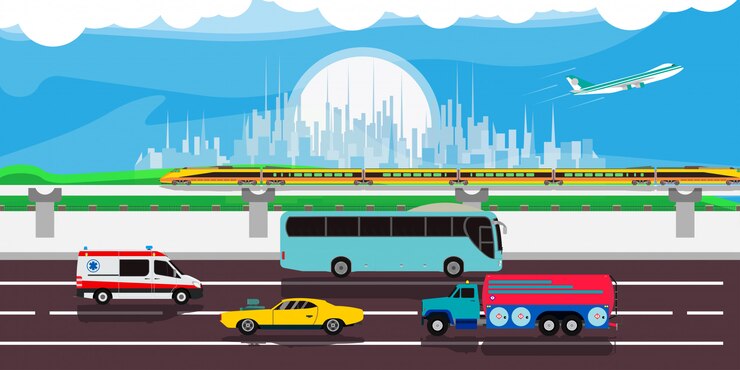 Vector cityscape traffic urban illustration  background. modern street car downtown skyline landscape cartoon. flat scene panorama banner. art metropolis highway