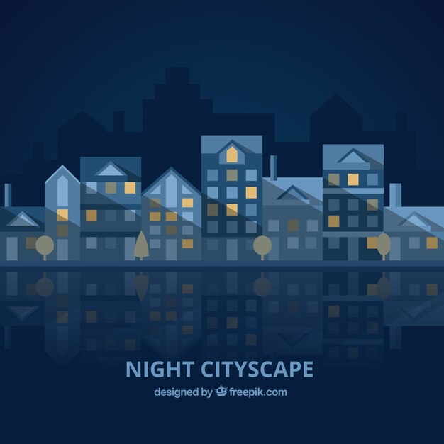 Vector cityscape van de nacht in blauwe kleur