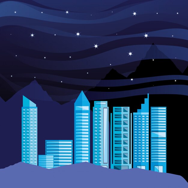 Vector cityscape with buildings scene night