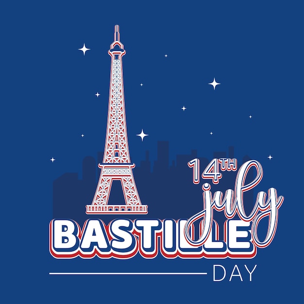 Cityscape with eiffel tower landmark Bastille day celebration Vector