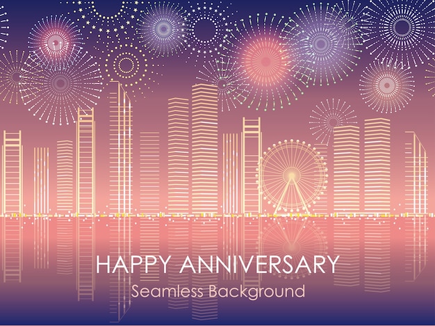 Vector cityscape with seamless celebration fireworks