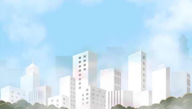 雲 の 下 の 摩天楼 が ある 都市 景色