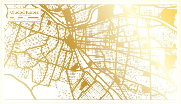 Ciudad Juarez Mexico-stadsplan in retrostijl in gouden kleuroverzichtskaart