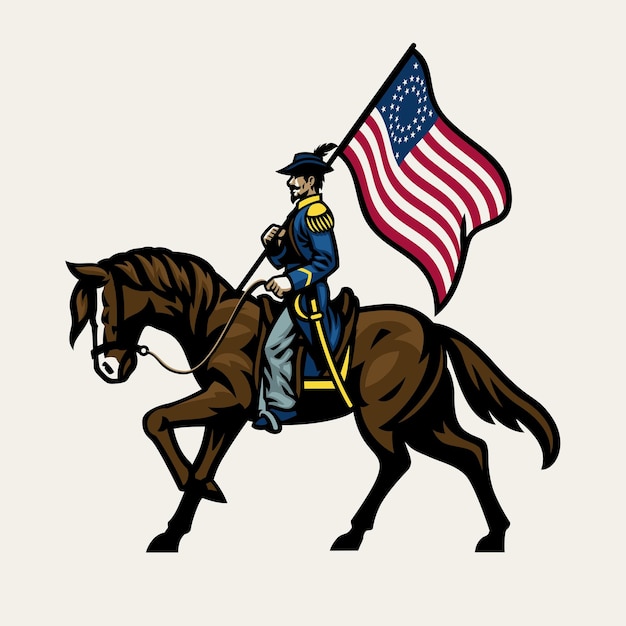 ベクトル 旗を掲げながら馬に乗る南北戦争連合軍