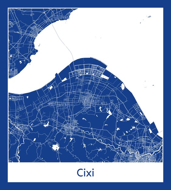 Vector cixi china asia city map blue print vector illustration