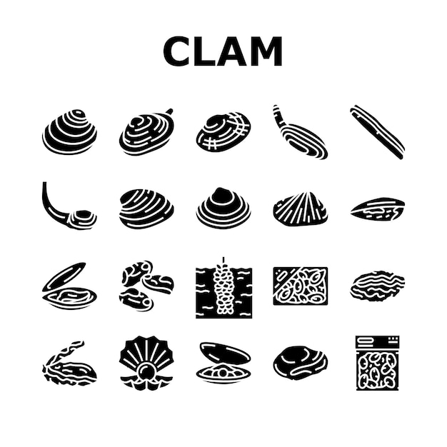 Vector clam marine sea farm nutrition icons set vector