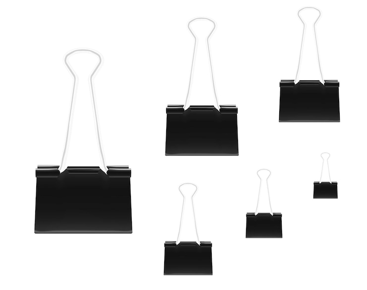 Vector clamp for paper vector illustration various sizes set black metal binder clips