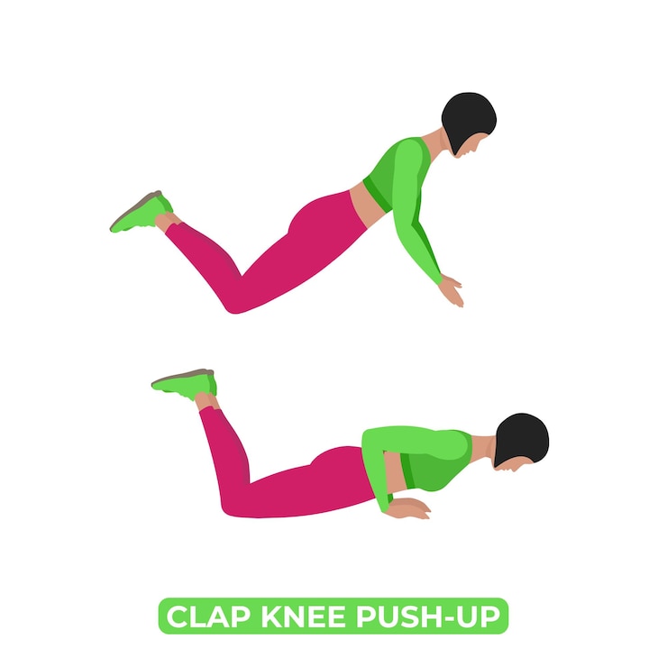 Vector clap knee pushup exercise women