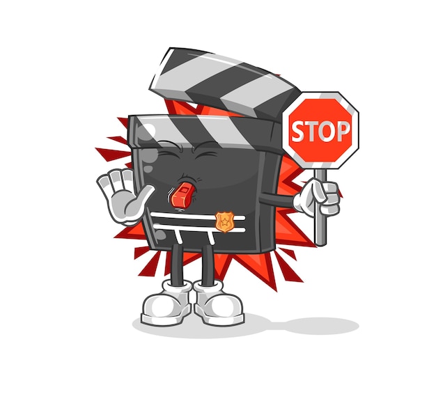 Clapboard holding stop sign cartoon mascot vector