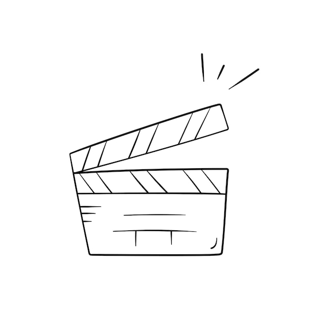 Clapperboard in doodle style vector illustration Movie clapper icon for print and design