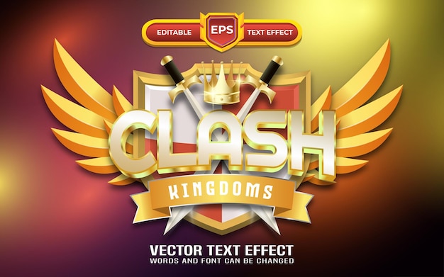 Vector clash 3d logo editable text effect with gold style