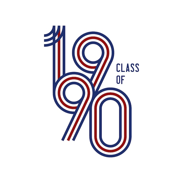 Classe del 1990 logo retrò vettoriale bianco