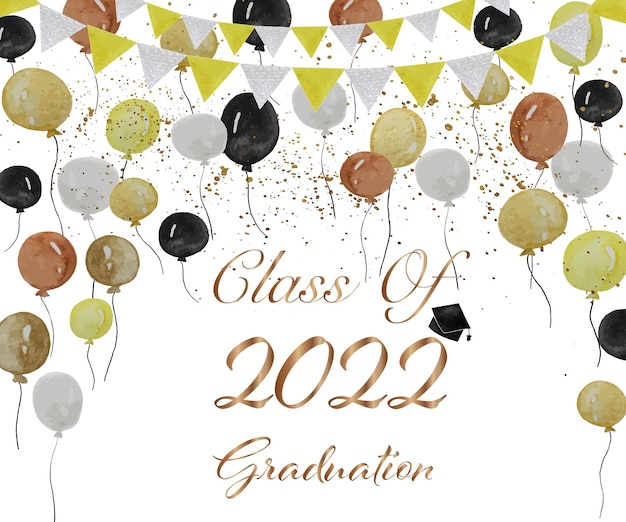 Vector class of 2022 graduation congratulation watercolor illustration background