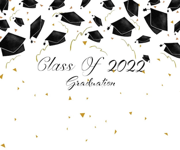 Class of 2022 graduation congratulations background watercolor illustration decoration elements