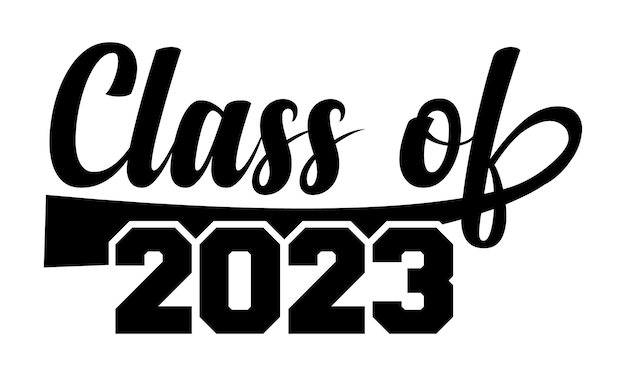 Class of 2023 흑백 디자인 템플릿, 자동차 창 스티커, POD, 덮개, 격리된 검정 Backgr