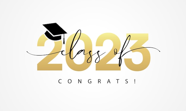 2023년 졸업생 창의적인 로고 리본 요소 황금 숫자 및 졸업 학술 모자
