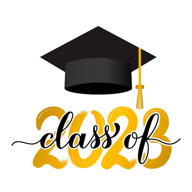 Vector class of 2023 lettering with graduation hat congratulations to graduates typography poster easy to edit vector template for greeting card banner label shirt etc