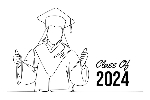 クラス 2024 コンセプト 単一線画デザイン ベクトルグラフィックイラスト