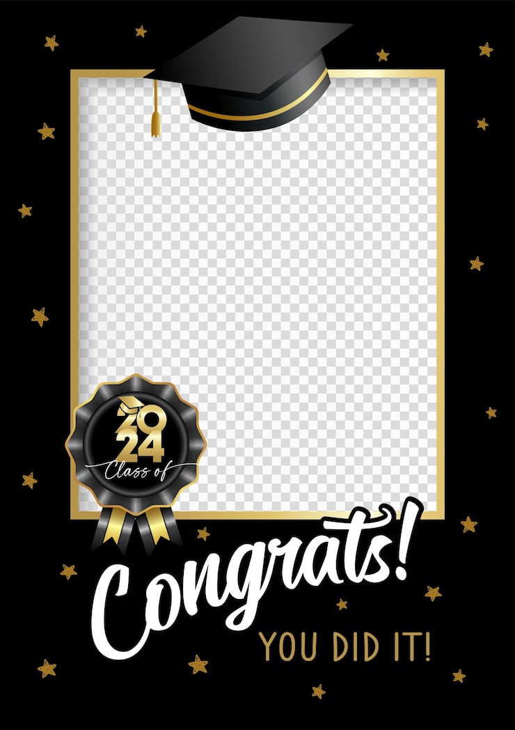 Vector class of 2024 congrats graduation party photo frame blank cretificate design with 3d elements