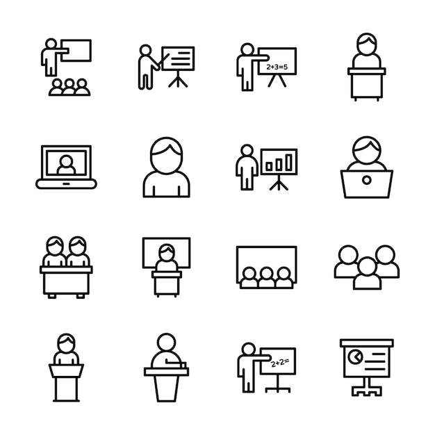 Vector class training line icons pack