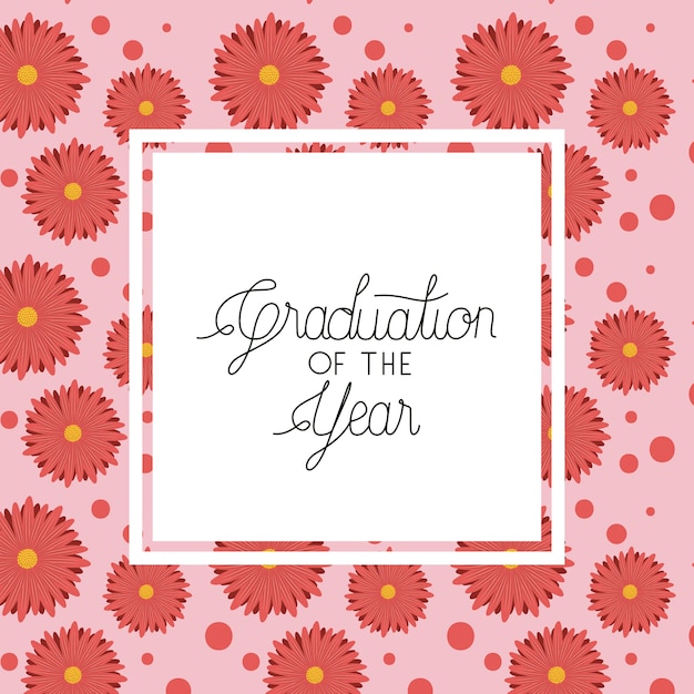 Vector class of the year square frame and floral pattern background
