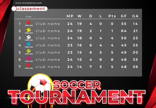 Vector classement of soccer tournament template design