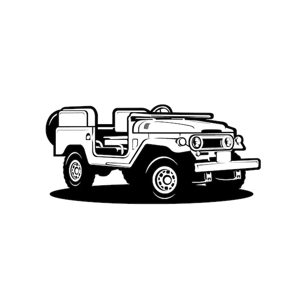 Vettore vettore di illustrazione di camion nero e bianco classico 4x4 offroad overland isolato miglior per l'automobile