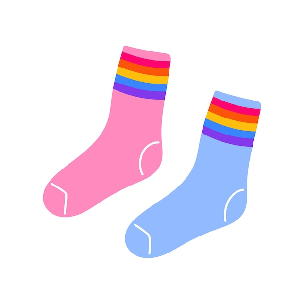 Classic 80s 90s socks blue and pink in modern flat style Hand drawn vector illustration Fashion