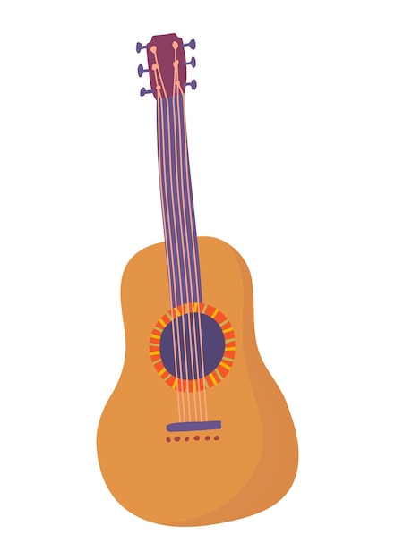 Vector classic acoustic guitar illustration with colorful sound hole design simple string musical